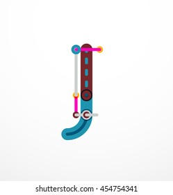 Vector letter logo created with colorful connected line elements. Abstract geometric design