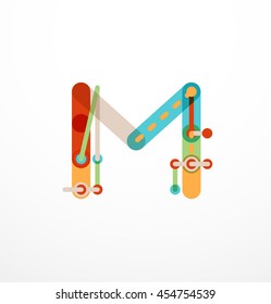 Vector letter logo created with colorful connected line elements. Abstract geometric design