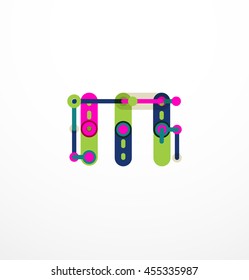 Vector letter logo created with colorful connected line elements. Abstract geometric design