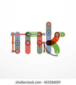 Logotipo de letra vectorial creado con elementos de línea conectados de colores. Diseño geométrico abstracto