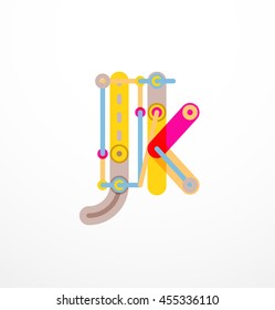 Vector letter logo created with colorful connected line elements. Abstract geometric design