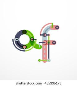 Logotipo de letra vectorial creado con elementos de línea conectados de colores. Diseño geométrico abstracto