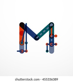 Logotipo de letra vectorial creado con elementos de línea conectados de colores. Diseño geométrico abstracto