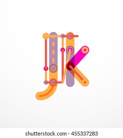 Vector letter logo created with colorful connected line elements. Abstract geometric design