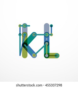 Vector letter logo created with colorful connected line elements. Abstract geometric design