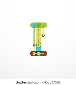 Vector letter logo created with colorful connected line elements. Abstract geometric design