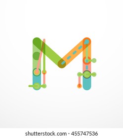 Logotipo de letra vectorial creado con elementos de línea conectados de colores. Diseño geométrico abstracto