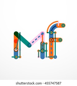 Vector letter logo created with colorful connected line elements. Abstract geometric design