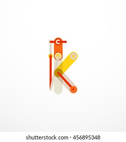 Vector letter logo created with colorful connected line elements. Abstract geometric design