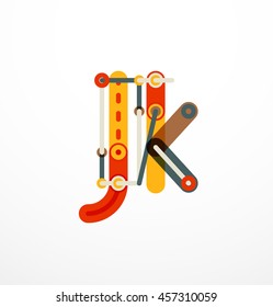 Logotipo de letra vectorial creado con elementos de línea conectados de colores. Diseño geométrico abstracto
