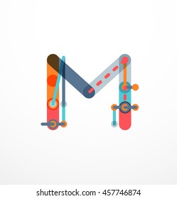Logotipo de letra vectorial creado con elementos de línea conectados de colores. Diseño geométrico abstracto