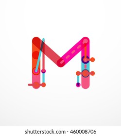Logotipo de letra vectorial creado con elementos de línea conectados de colores. Diseño geométrico abstracto