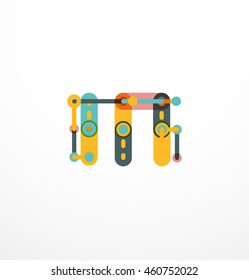 Logotipo de letra vectorial creado con elementos de línea conectados de colores. Diseño geométrico abstracto