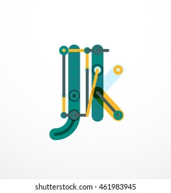 Vector letter logo created with colorful connected line elements. Abstract geometric design