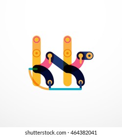 Vector letter logo created with colorful connected line elements. Abstract geometric design