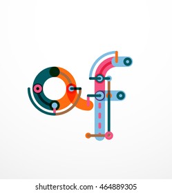 Vector letter logo created with colorful connected line elements. Abstract geometric design