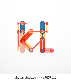 Vector letter logo created with colorful connected line elements. Abstract geometric design