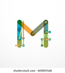 Vector letter logo created with colorful connected line elements. Abstract geometric design
