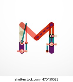 Vector letter logo created with colorful connected line elements. Abstract geometric design