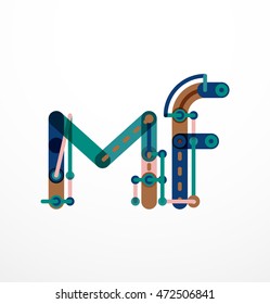 Vector letter logo created with colorful connected line elements. Abstract geometric design
