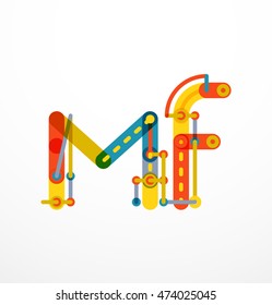 Vector letter logo created with colorful connected line elements. Abstract geometric design