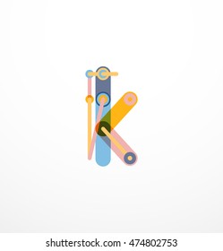Logotipo de letra vectorial creado con elementos de línea conectados de colores. Diseño geométrico abstracto
