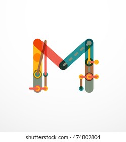 Vector letter logo created with colorful connected line elements. Abstract geometric design