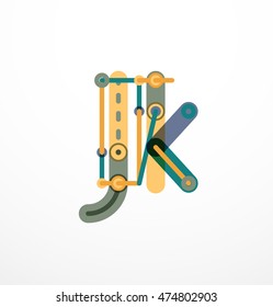 Vector letter logo created with colorful connected line elements. Abstract geometric design