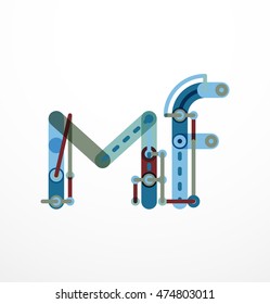 Vector letter logo created with colorful connected line elements. Abstract geometric design