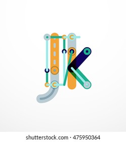 Vector letter logo created with colorful connected line elements. Abstract geometric design