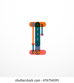 Logotipo de letra vectorial creado con elementos de línea conectados de colores. Diseño geométrico abstracto