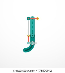 Vector letter logo created with colorful connected line elements. Abstract geometric design