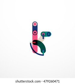 Logotipo de letra vectorial creado con elementos de línea conectados de colores. Diseño geométrico abstracto
