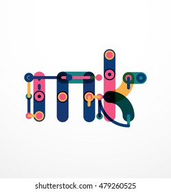 Vector letter logo created with colorful connected line elements. Abstract geometric design