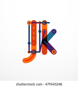 Vector letter logo created with colorful connected line elements. Abstract geometric design
