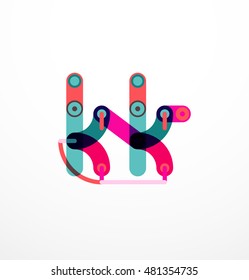 Vector letter logo created with colorful connected line elements. Abstract geometric design