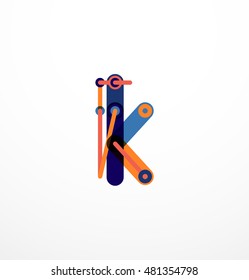 Vector letter logo created with colorful connected line elements. Abstract geometric design