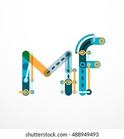 Vector letter logo created with colorful connected line elements. Abstract geometric design