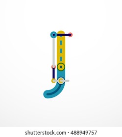 Vector letter logo created with colorful connected line elements. Abstract geometric design