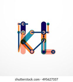 Vector letter logo created with colorful connected line elements. Abstract geometric design