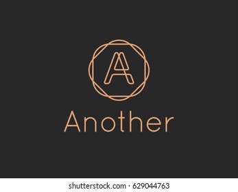Vector letter A logo design template. Alphabet label sign for branding and identity. Linear lettering calligraphy emblem with ornamental frame. Type character symbol illustration with elegant line art