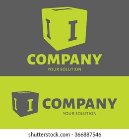 Vector letter I logo. Grey and green versions of the logo I.