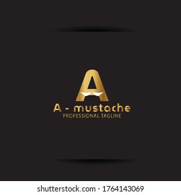 Vector Letter A logo templates isolated on black background. Modern mustache Design. 