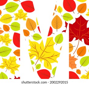 Vector letter M from autumn leaves. Illustration on the subject of the alphabet.