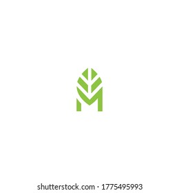 VECTOR LETTER M DESIGN LOGO SHAPED LEAF SYMBOL OF FITNESS AND HEALTH
