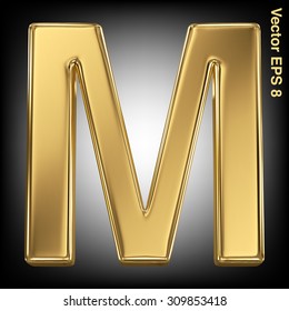 Vector letter M from gold solid alphabet. Eps 8 using mesh.