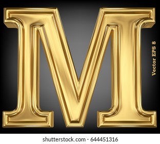 Vector letter M from gold solid alphabet. Eps 8 using mesh.