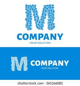 Vector letter M logo. The logo is the letter M consists of cubes. Blue style