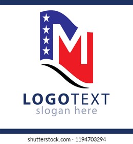 Vector letter M logo design for American flag