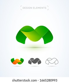 vector letter M logo design template. Origami, flat, fluent and line style. Company sign, app icon